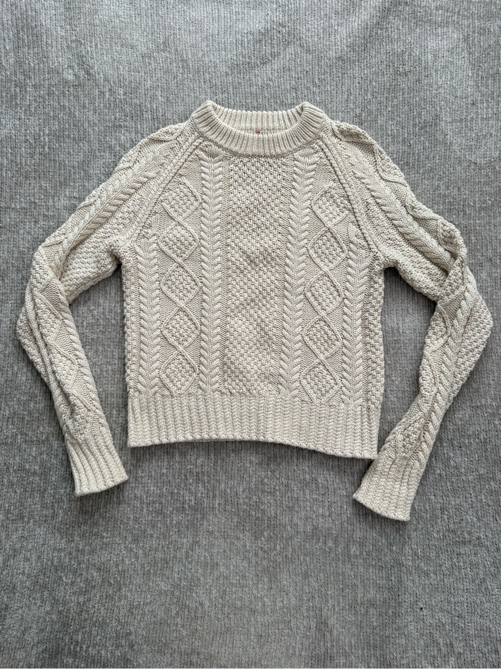 L.L. Bean Signature Cream Cable Knit Cropped Cotton Sweater XS
